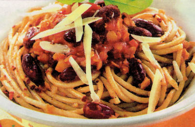 Spaghetti z czerwoną soczewicą